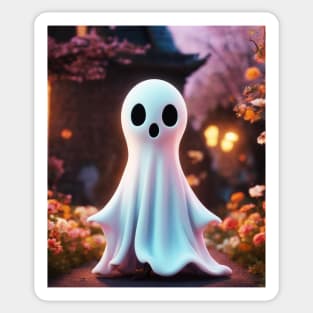 Spooky Halloween Floral Ghost with a Cute Face Sticker